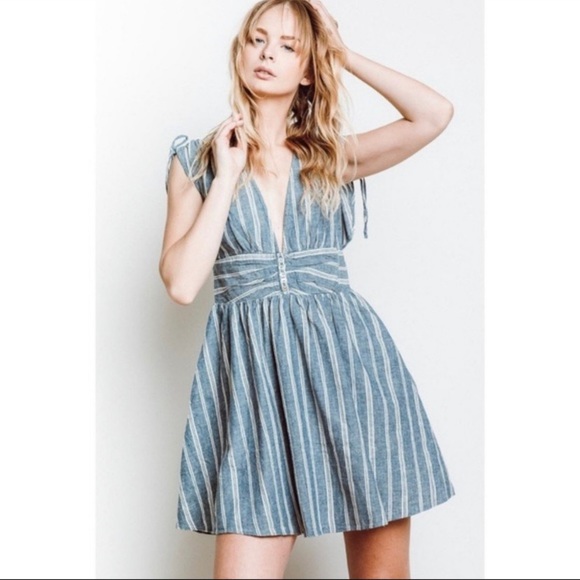 Free People Dresses & Skirts - Free People Roll The Dice Striped Chambray Dress